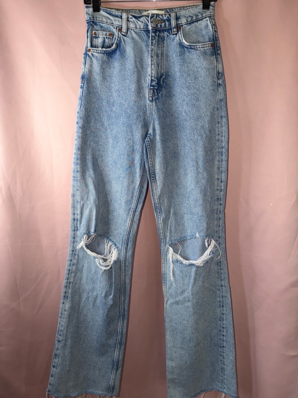 Zara Light Blue High-Rise Jeans with Distressed Knees
